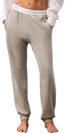 CALVIN KLEIN PANTALON EN POLAIRE GRIS MÉLANGE POUR FEMME AVEC TAILLE ÉLASTIQUE LOGOÉE ABBIGLIAMENTO DONNA