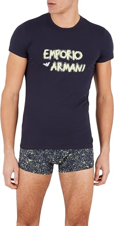 EMPORIO ARMANI UOMO GIFT BOX CHRISTMAS :  T-SHIRT MANICA CORTA + BOXER COLORE BLU E GIALLO INTIMO E PIGIAMI UOMO