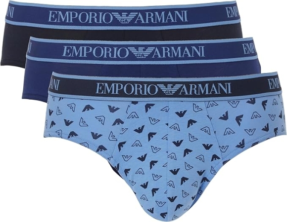 EMPORIO ARMANI UOMO SLIP TRI-PACK COLORE BLU, AVIO E AZZURRO CON FANTASIA LOGATA INTIMO E PIGIAMI UOMO