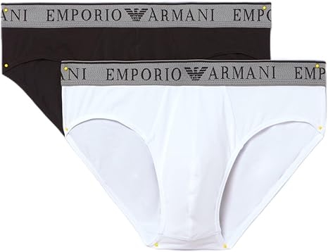 EMPORIO ARMANI UOMO SLIP BI-PACK COLORE BIANCO E NERO CON ELASTICO LOGATO IN CONTRASTO DI COLORE INTIMO E PIGIAMI UOMO