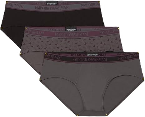 EMPORIO ARMANI UOMO SLIP TRI-PACK COLORE NERO MAGNETE CON MICROFANTASIA LOGATA INTIMO E PIGIAMI UOMO