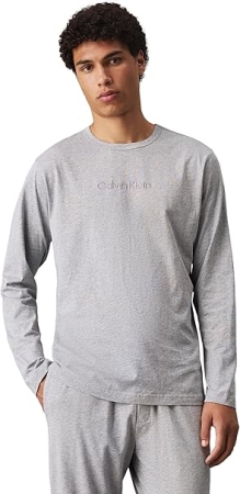 CALVIN KLEIN UOMO T-SHIRT MANICA LUNGA, COLLO ROTONDO, COLORE GRIGIO CHIARO MELANGE INTIMO E PIGIAMI UOMO