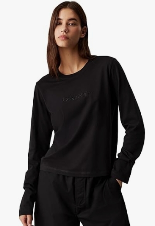 PULL EN COTON MANCHES LONGUES FEMME CALVIN KLEIN COL ROND COULEUR NOIR ABBIGLIAMENTO DONNA